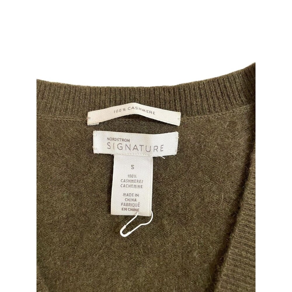 Nordstrom Signature V Neck Green Cashmere Sweater SZ S New - Picture 3 of 10